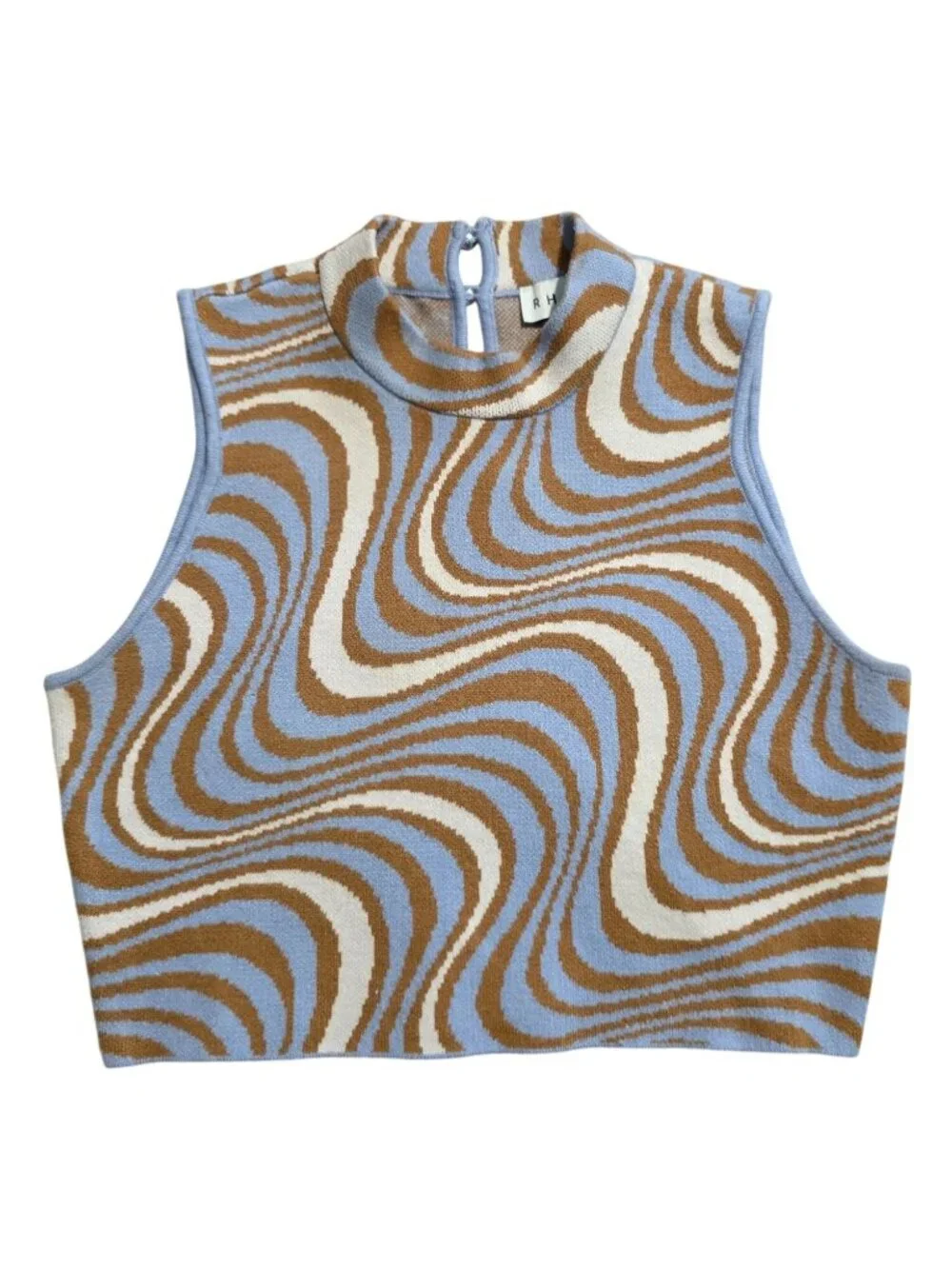 Rhode JUDE Retro Swirl Knit Sleeveless High Neck Crop Top Blouse Sz S - Picture 1 of 9